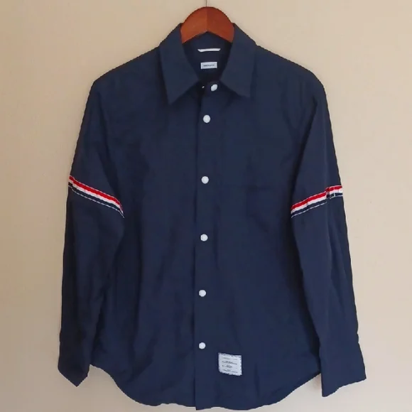 Thom Browne Nylon Armband Shirt Jacket Navy Size XL 4 Snap Front Japan
